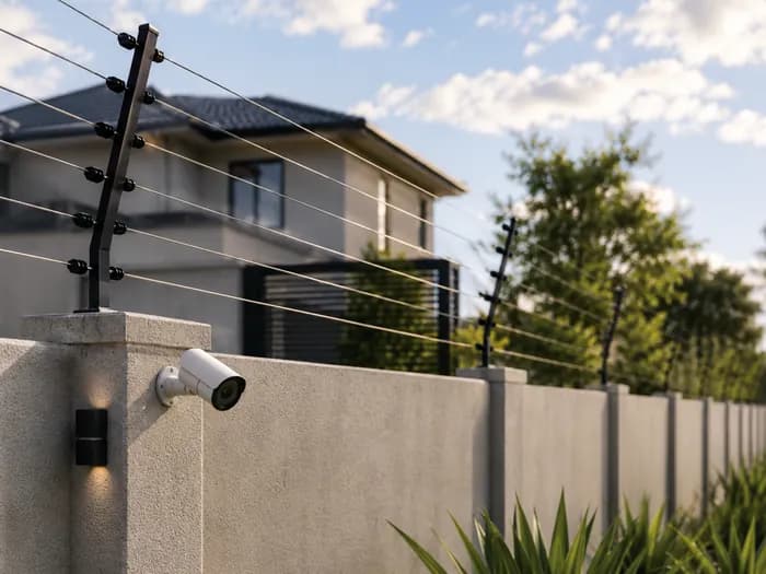 Electric fencing installed along a boundary wall