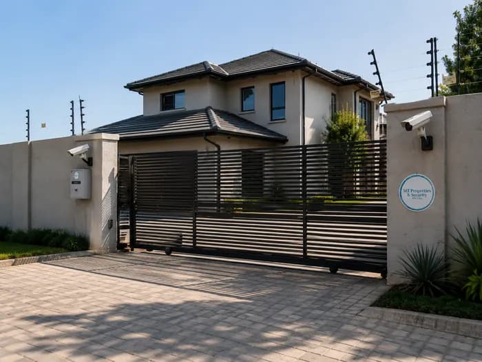 Secured driveway gate and paved entrance of a home